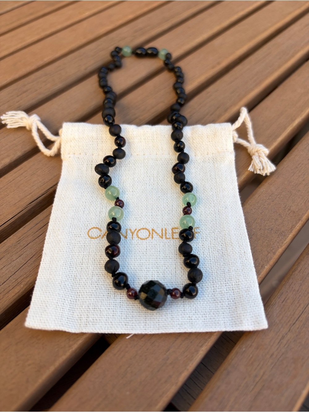 Canyon Leaf Handmade Black & Green Beaded Necklace